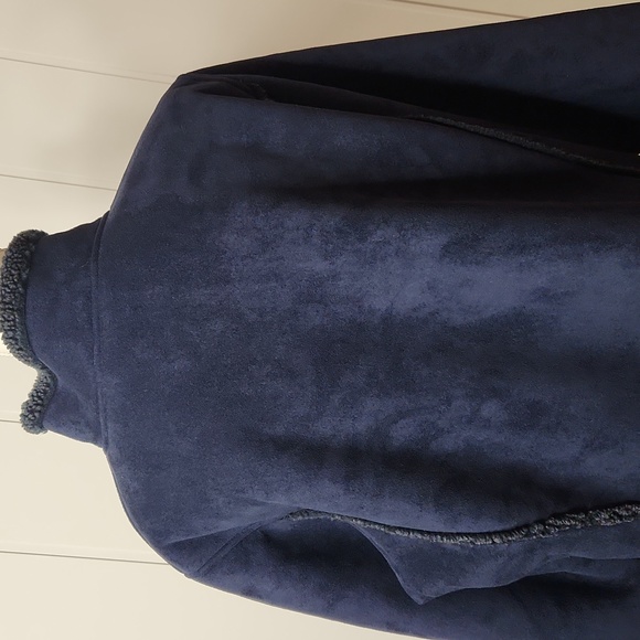 L.L.BEAN RARE blue suede,Sailor sherpa lined button-down winter jacket - Picture 7 of 13